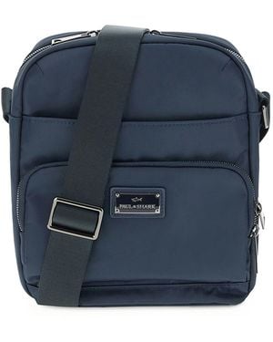 Paul & Shark Leather-Trimmed Nylon Messenger Bag - Blue
