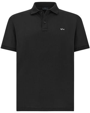 Paul & Shark Double Piqué Cotton Polo Shirt With Shark Embroidery - Black
