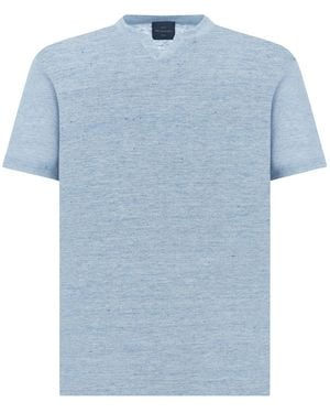 Paul & Shark Pure Linen Jersey Open Collar T-Shirt - Blue