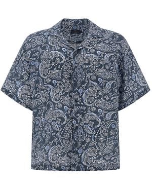 Paul & Shark Linen Shirt With Shark Paisley Pattern - Blue