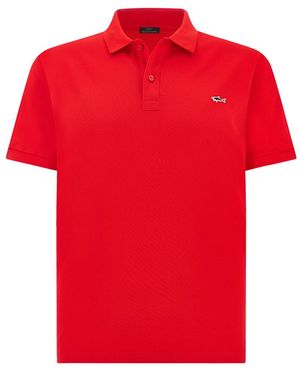Paul & Shark Double Piqué Cotton Polo Shirt With Shark Embroidery - Red