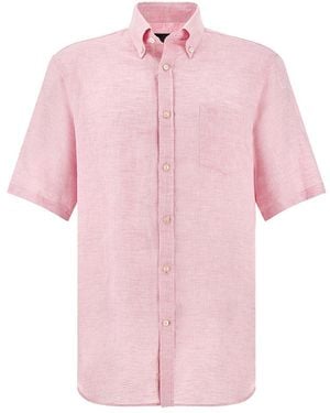 Paul & Shark Soffio Linen Shirt With Short Sleeves - Pink