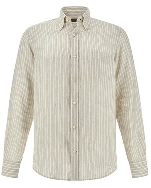 Paul & Shark Soffio Linen Shirt With Striped Pattern - White