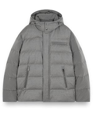 Paul & Shark Wool And Silk Puffer Jacket With Contrast Inserts - Gray