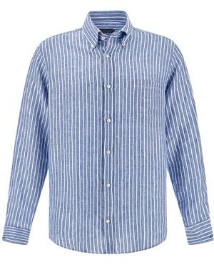 Paul & Shark Soffio Linen Shirt With Striped Pattern - Blue