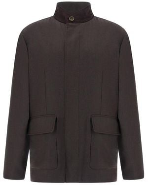 Paul & Shark Wool Field Jacket With Suede Details - Black