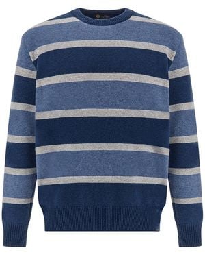 Paul & Shark Wool And Cashmere Crewneck Sweater With Striped Pattern - Blue