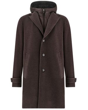 Paul & Shark 150's Wool Coat With Suede Inserts - Brown
