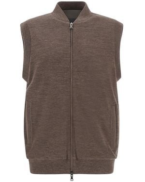 Paul & Shark 140's Superfine Merino Wool Gilet With Typhoon Platinum Details - Brown