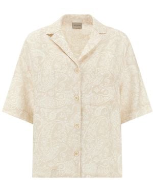 Paul & Shark Linen Shirt With Shark Paisley Print - Natural