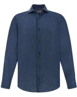 Paul & Shark Garment‑Dyed Linen Shirt - Blue