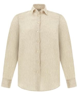 Paul & Shark Soffio Linen Shirt With Striped Pattern - White