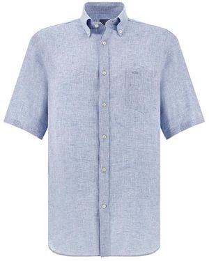 Paul & Shark Soffio Linen Shirt With Short Sleeves - Blue