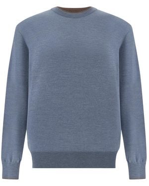 Paul & Shark Rundhalspullover Aus Wolle Und Seide Mit Kontrastierenden Abschlüssen, Mann, Größe - Blau