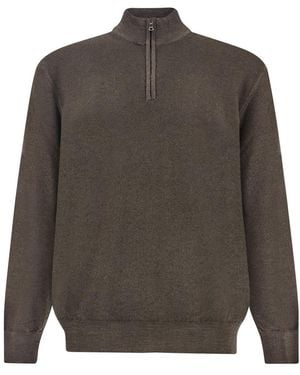 Paul & Shark Stückgefärbter Wollpullover Mit Halbzipper, Mann, Größe - Grau
