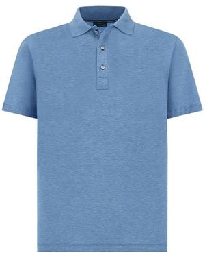 Paul & Shark Double Mercerised Cotton Jersey Polo Shirt With Shark Fin Embroidery - Blue