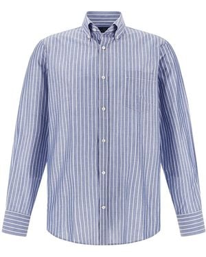 Paul & Shark Summer Breeze Cotton Shirt With Striped Pattern - Blue