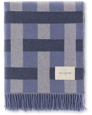Paul & Shark Wool And Cashmere Throw With Geometric Pattern - Blue