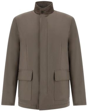 Paul & Shark Typhoon Platinum Field Jacket With Suede Details - Brown