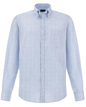 Paul & Shark Cotton Twill Shirt With Prince Of Wales Pattern - Blue
