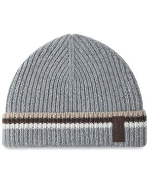 Paul & Shark Re-Wool Beanie With Alcantara Badge - Gray