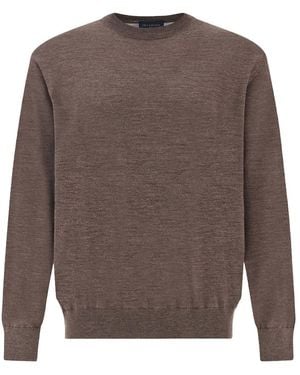 Paul & Shark 140's Superfine Merino Wool Crewneck Sweater - Brown