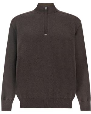 Paul & Shark Summer Wool Half-Zip Sweater With Wool And Silk Inserts - Gray