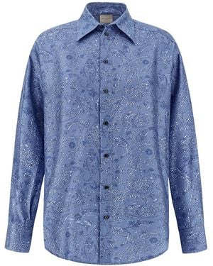 Paul & Shark Silk Overshirt With Shark Paisley Print - Blue