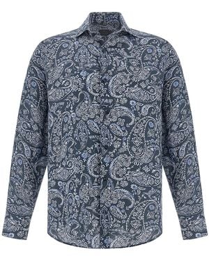 Paul & Shark Linen Shirt With Shark Paisley Pattern - Blue