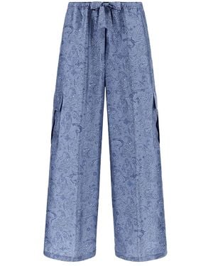 Paul & Shark Silk Cargo Trousers With Shark Paisley Print - Blue