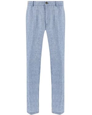 Paul & Shark Linen Chino Trousers With Drawstring - Blue