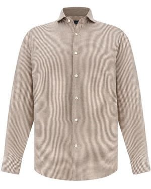 Paul & Shark X-Soft Cotton Flannel Shirt With Houndstooth Pattern - Natural