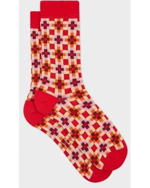Paul Smith 'Geo Tile' Cotton-Blend Socks - Red