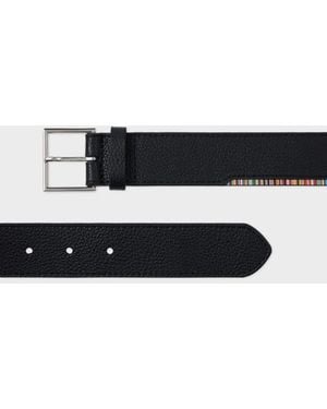 Paul Smith Leather Belt With 'Signature Stripe' Edge - Black