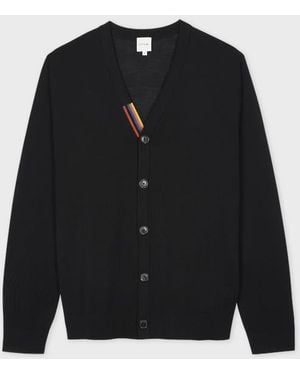 Paul Smith Merino Wool Cardigan With 'Artist Stripe' Trim - Black