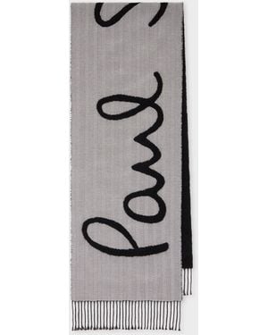 Paul Smith And Herringbone Logo Scarf - Gray
