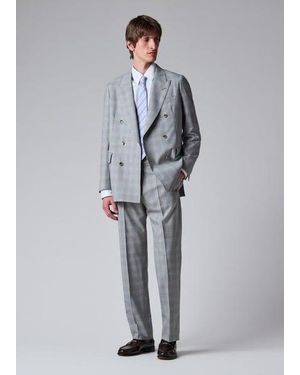 Paul Smith Space-Dye Check Wool Double-Breasted Suit - Gray