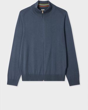 Paul Smith Stone Merino Wool Full-Zip Cardigan - Blue