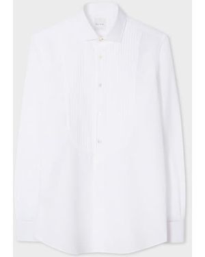 Paul Smith Tailored-fit White Pleated-bib Cotton Evening Shirt With 'artist Stripe' Double Cuff