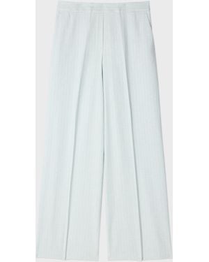 Paul Smith Wide-Leg Pinstripe Linen-Blend Pants - White
