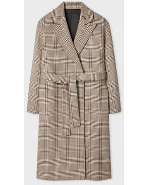 Paul Smith Wool-Blend Check Houndstooth Tie-Waist Coat - Brown