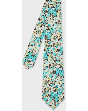 Paul Smith 'Roses' Print Cotton Tie - White