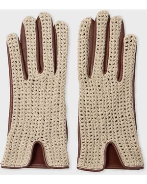 Paul Smith Leather Crochet Gloves - Natural