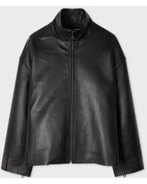 Paul Smith Leather Bonded Jersey Lined Jacket - Black