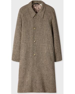 Paul Smith Harris Tweed Herringbone Belted Coat - Natural