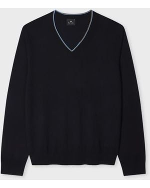 Paul Smith Merino V-Neck Sweater - Blue