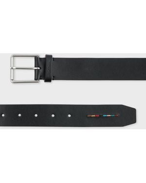 Paul Smith Leather 'Signature Stripe' Stitch Belt - White
