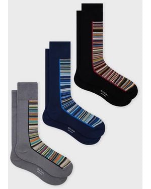 Paul Smith 'Signature Stripe' Panel Socks Three Pack - Blue