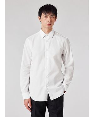 Paul Smith Men's Slim-fit White Poplin Cotton Shirt With 'artist Stripe' Cuff Lining