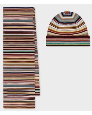 Paul Smith 'Signature Stripe' Merino Wool Beanie Hat & Scarf Gift Set - Multicolor